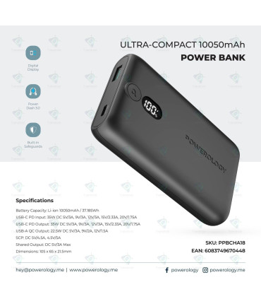 Powerology Onyx PD Power Bank 10050mAh PD 35W